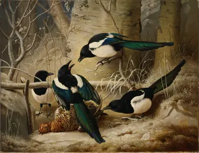 Magpies Round A Dead Female Capercaillie av Ferdinand von Wright