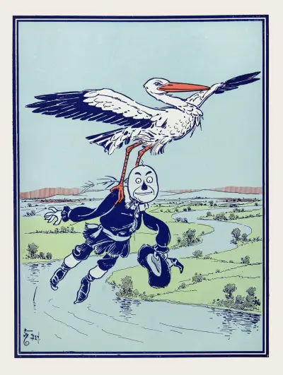 The Stork carried him up into the air av William Wallace Denslow