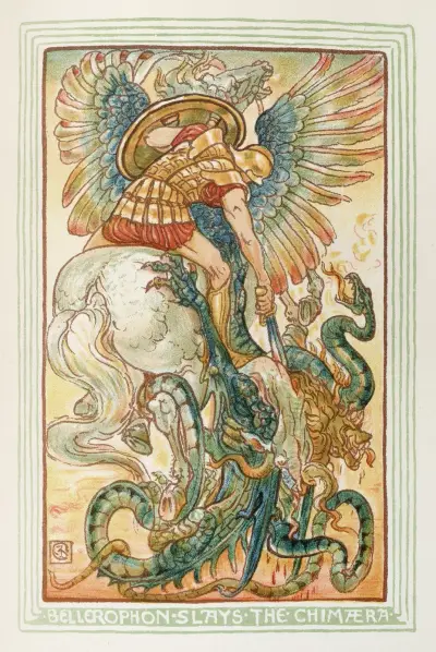Bellerofon dräper chimäran av Walter Crane