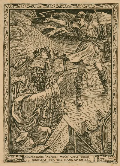 Boatswain; ‘Hence! What care these roarers for the name of king’ [Tempest, act I, scene I] av Walter Crane