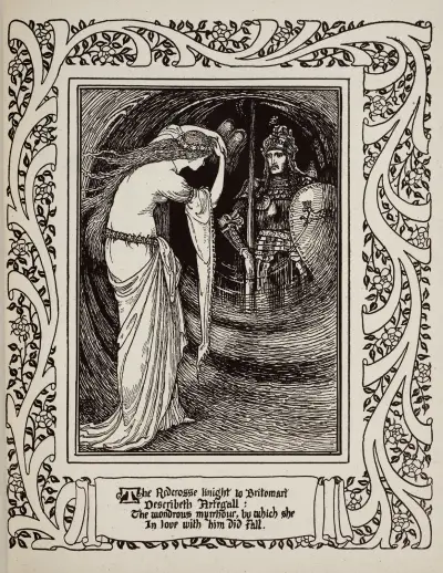 Britomart betraktar Artegal av Walter Crane
