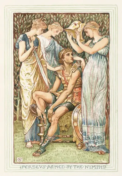 Perseus Armed by the Nymphs av Walter Crane