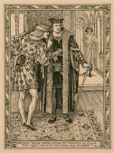 Proteus; ‘Know worthy prince, Sir Valentine, my friend, this night intends to steal away your daughter’, III, 1 av Walter Crane