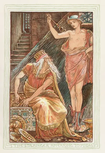 Främlingen som uppenbarar sig för Midas av Walter Crane