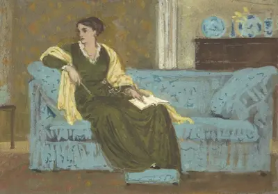 Kvinna sittande i soffa av Walter Crane