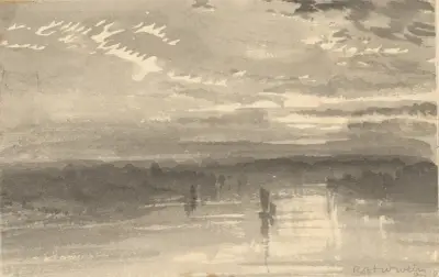 Landscape – Clouds, Water, Sailboat av Robert Walter Weir