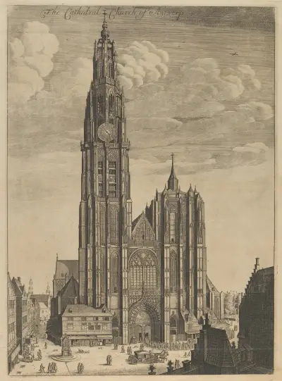 Antwerp Cathedral (Prospectvs Tvrris Ecclesiæ Cathedralis) av Wenceslaus Hollar