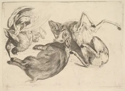 Wildschwein, Hirsch, Reiher und anderes Wild von Wenceslaus Hollar