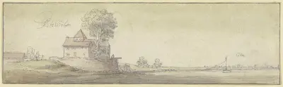 Ein Kirchlein unter einem Baum bei Rodenkirchen am Rhein, in der Ferne die Stadtsilhouette von Köln av Wenceslaus Hollar