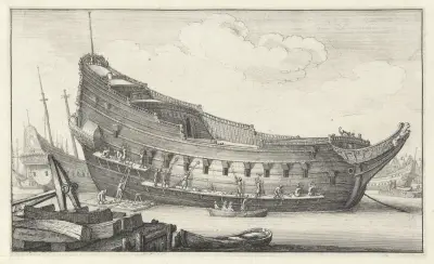 Ausrüstung eines Schiffsrumpfs von Wenceslaus Hollar