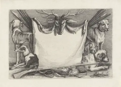 Hunde, Jagdgeräte und Wild – Titelblatt von Wenceslaus Hollar