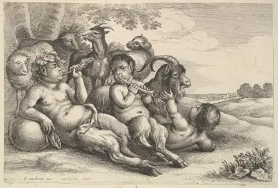 Zwei junge Satyrn und ein Knabe von Wenceslaus Hollar