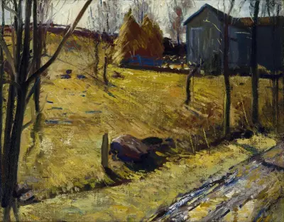 Höstackar och lada av George Wesley Bellows