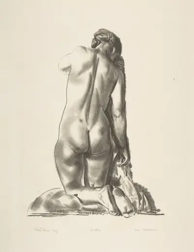 Aktstudie, kvinna på knä på en kudde av George Wesley Bellows
