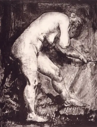 Stående naken som böjer sig framåt av George Wesley Bellows