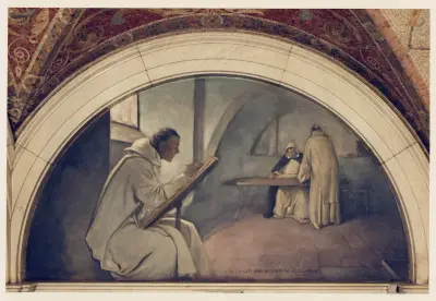 Manuscript Book mural in Evolution of the Book series av John White Alexander
