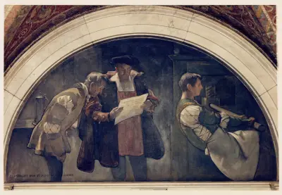 Printing Press mural in Evolution of the Book series av John White Alexander