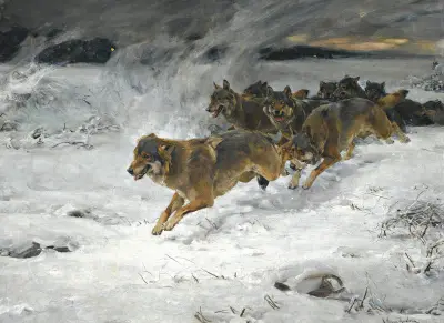 A Pack Of Wolves av Alfred von Wierusz-Kowalski