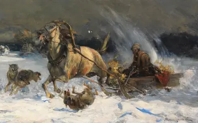 Angriff der Wölfe av Alfred von Wierusz-Kowalski