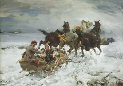 Horse-Drawn Sleigh av Alfred von Wierusz-Kowalski