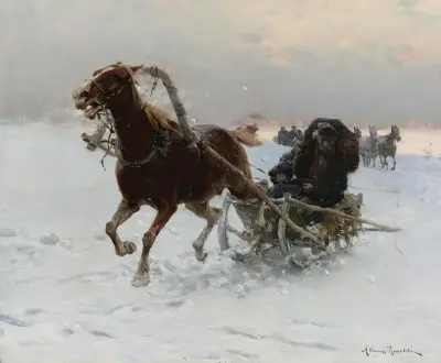 Sledding Caravan av Alfred von Wierusz-Kowalski
