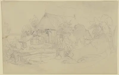 Bauernkate hinter Schlagbaum av Wilhelm Busch