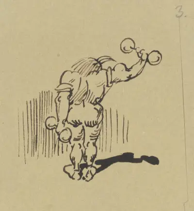 Der Bizeps wird zuerst geübt, ; Er, der dem Arm die Spannkraft gibt av Wilhelm Busch
