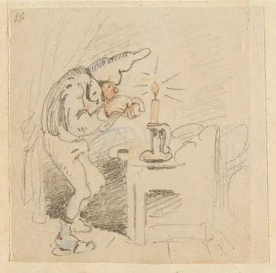 Den störda men lyckligt återvunna nattro (Loppan); 16 av Wilhelm Busch