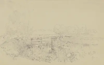 Steinbrücke in weiter Landschaft av Wilhelm Busch