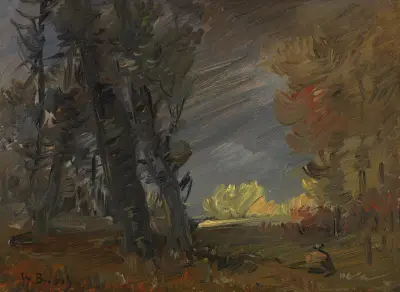 Skogsbryn med solbelyst trädgrupp av Wilhelm Busch