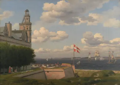 A View towards the Swedish Coast from the Ramparts of Kronborg Castle av Christoffer Wilhelm Eckersberg