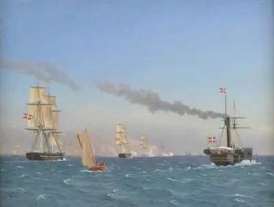 Christian VIII Aboard his Steamship ‘Ægir’ Watching the Manoeuvres of a Squadron near Copenhagen av Christoffer Wilhelm Eckersberg