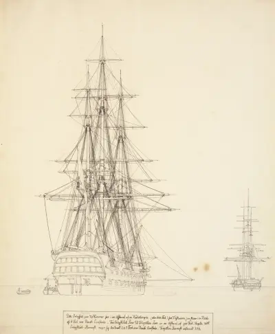Det ryska linjeskeppet Asow och en fregatt till ankars av Christoffer Wilhelm Eckersberg