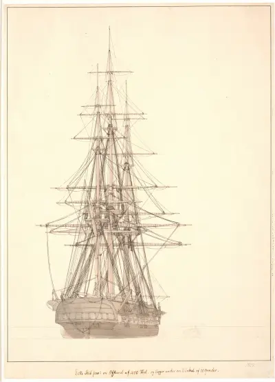 En fregat set agterfra, Christoffer Wilhelm Eckersberg