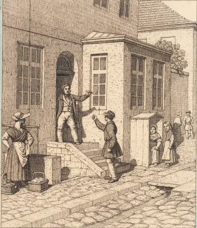 En gatascen – illustration till linjärperspektivet, tavla VII av Christoffer Wilhelm Eckersberg