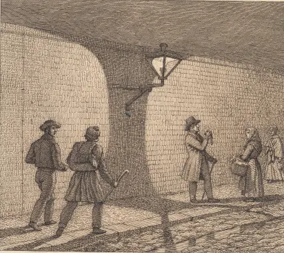 Straßenszene im Lampenlicht, Illustration zur Linearperspektive, Tafel VIII von Christoffer Wilhelm Eckersberg