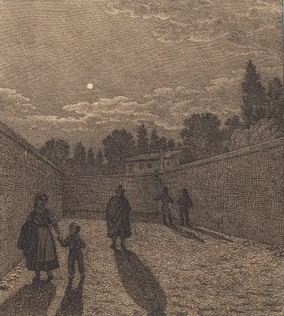 Mondschein über einem Weg – Illustration zur Linearperspektive, Tafel IV von Christoffer Wilhelm Eckersberg