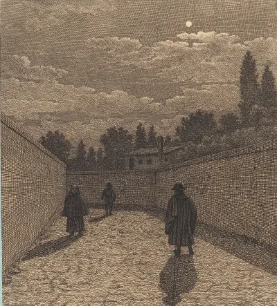 Mondlicht über einem Weg mit drei Figuren, 1838 – Tafel IV von Christoffer Wilhelm Eckersberg
