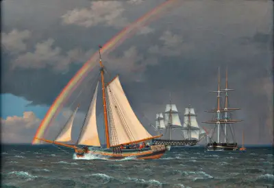 Rainbow at Sea and a Crossing Hunt with other Ships av Christoffer Wilhelm Eckersberg