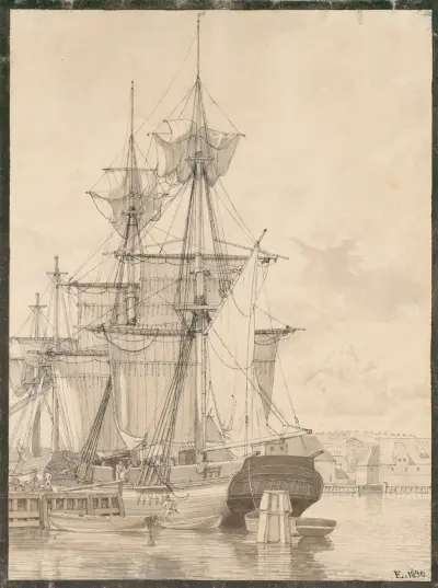 Sailing Vessels at Wilders Plads, Copenhagen, Christoffer Wilhelm Eckersberg