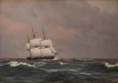 Korvetten Najaden i grov sjö av Christoffer Wilhelm Eckersberg