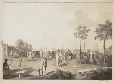 Köpenhamns hamn från esplanaden mellan Langelinie och Toldboden av Christoffer Wilhelm Eckersberg
