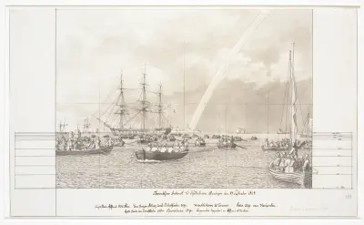 Thorvaldsens ankomst och mottagande på Köpenhamns red den 17 september 1838 av Christoffer Wilhelm Eckersberg