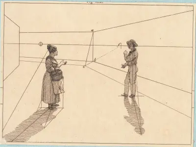 Zwei Figuren in einer geometrischen Konstruktion (Illustration zu Linearperspectiven, Tafel IV) von Christoffer Wilhelm Eckersberg