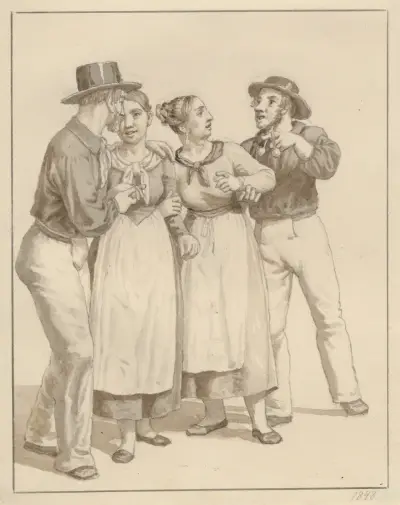 To sømænd gør kur til et par piger, Christoffer Wilhelm Eckersberg