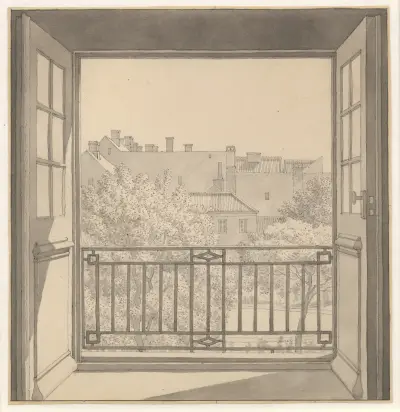 Blick aus dem Kuppelsaal von Charlottenborg über den Botanischen Garten von Christoffer Wilhelm Eckersberg