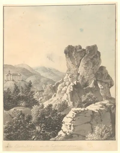 Aussicht auf den Harz, von der Teufelsmauer zum Schloss Blankenburg von Christoffer Wilhelm Eckersberg