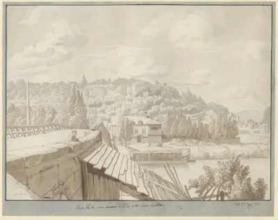Utsikt vid Sèvres över den gamla Seinebron mot parken i Saint-Cloud, Paris av Christoffer Wilhelm Eckersberg