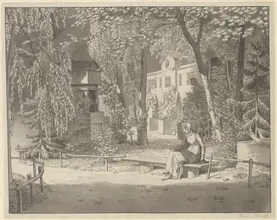 Vid Descartes och Condes gravvårdar i Jardin Elysée des Petits Augustins, Paris av Christoffer Wilhelm Eckersberg