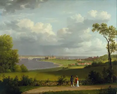 Vy norr om Kronborgs slott av Christoffer Wilhelm Eckersberg
